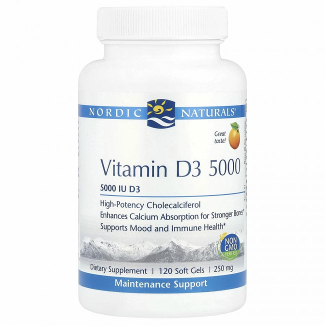 Nordic Naturals, витамин D3 5000, со вкусом апельсина, 5000 МЕ, 120 капсул Nordic Naturals, витамин D3 5000, со вкусом апельсина, 5000 МЕ, 120 капсул