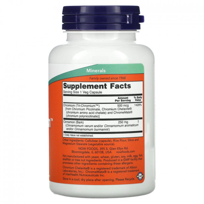 NOW Foods, Tri-Chromium, 500 мкг, 180 капсул NOW Foods, Tri-Chromium, 500 мкг, 180 капсул