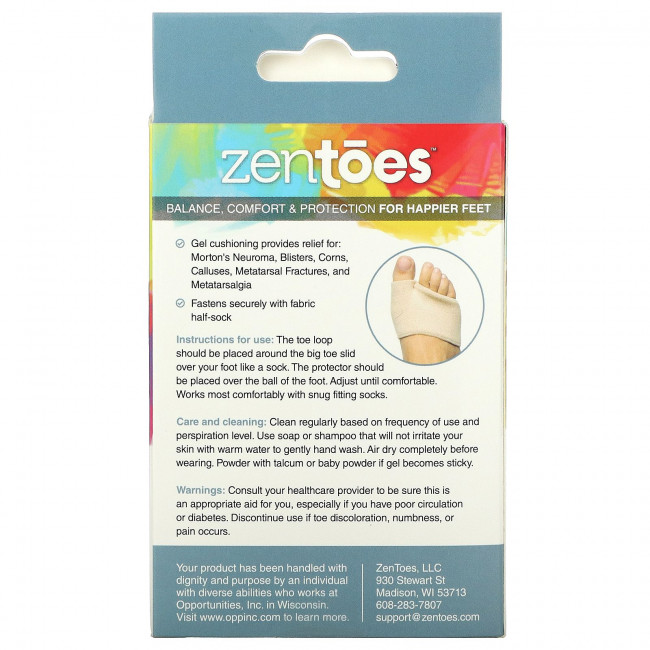 ZenToes, Гелевые подушечки для плюсны, от боли в стопе, универсальный размер, 1 пара