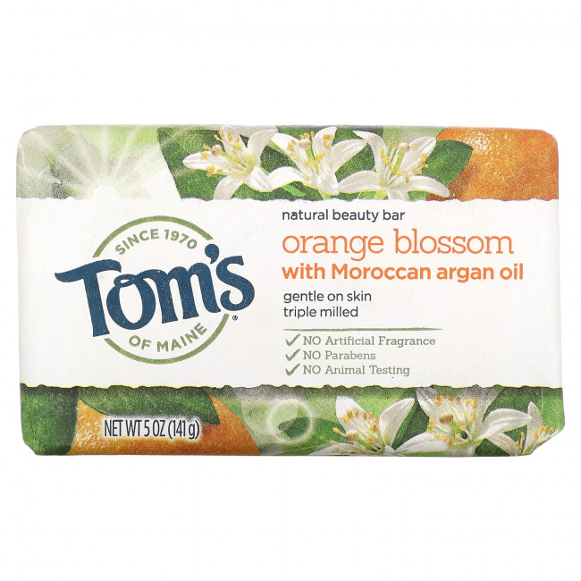 Tom's of Maine, Кусковое мыло Natural Beauty, цветы апельсина с марокканским аргановым маслом, 141 г (5 унций) Tom's of Maine, Кусковое мыло Natural Beauty, цветы апельсина с марокканским аргановым маслом, 141 г (5 унций)