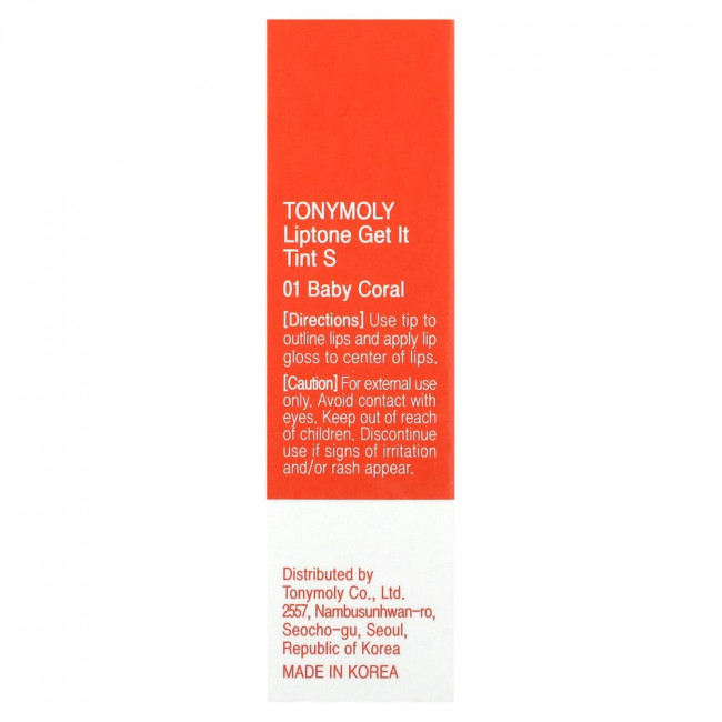 Tony Moly, LIPTONE Get It Tint S, 01 коралловый, 3 г