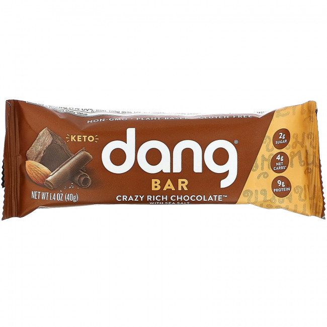 Dang, Keto Bar, невероятно насыщенный шоколад с морской солью, 12 батончиков по 40 г (1,4 унции)