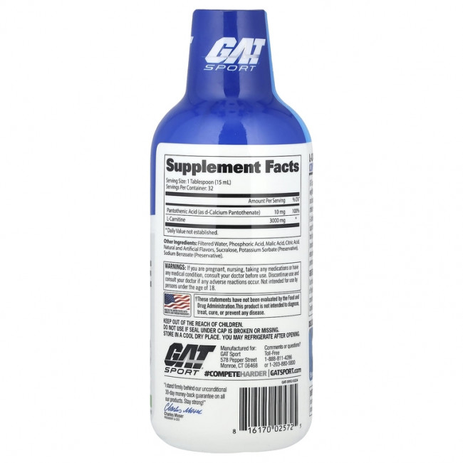 GAT, Sport, L-Carnitine, Green Apple, 3,000 mg, 16 oz (473 ml) GAT, Sport, L-Carnitine, Green Apple, 3,000 mg, 16 oz (473 ml)