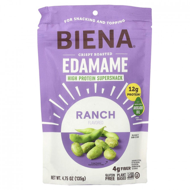 BIENA, Хрустящие жареные эдамаме, соус ранч, 135 г (4,75 унции)