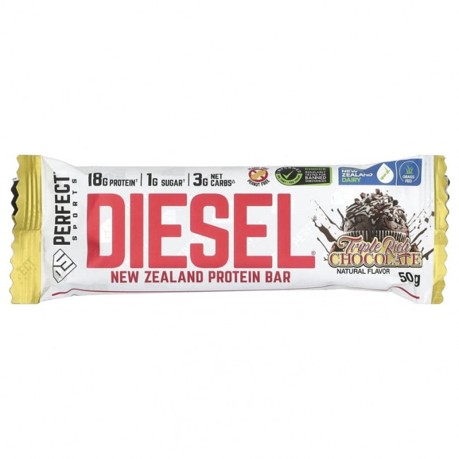 PERFECT Sports, Diesel, протеиновый батончик из Новой Зеландии, тройной насыщенный шоколад, 12 батончиков по 50 г