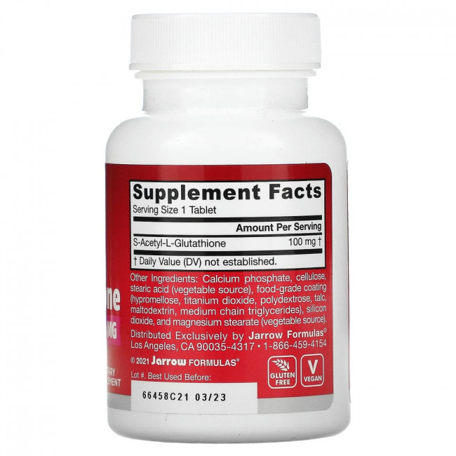 Jarrow Formulas, S-ацетил L-глутатион, 100 мг, 60 таблеток Jarrow Formulas, S-ацетил L-глутатион, 100 мг, 60 таблеток