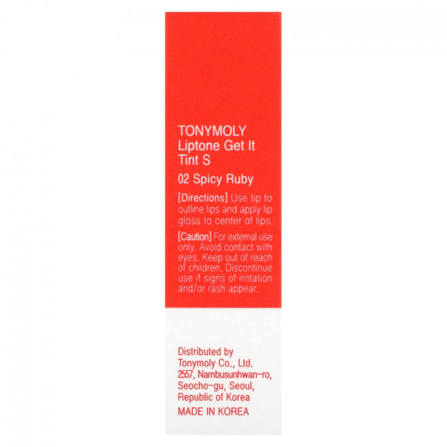 Tony Moly, LIPTONE Get It Tint S, 02 пряный рубиновый, 3 г