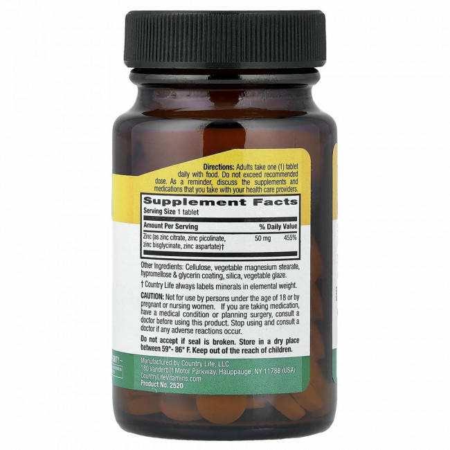 Country Life, Target-Mins Zinc, 50 мг, 90 таблеток