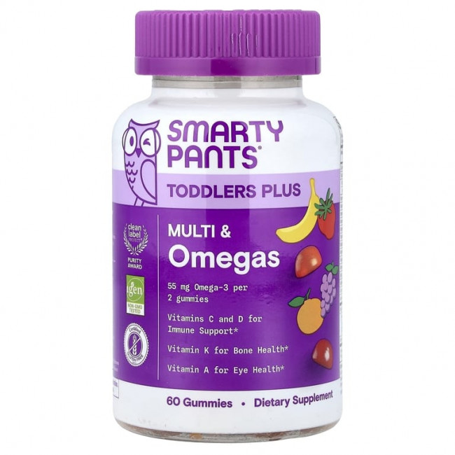 SmartyPants, Toddler Plus, мультивитамины и омега, виноград, апельсин, клубника и банан, 60 жевательных таблеток