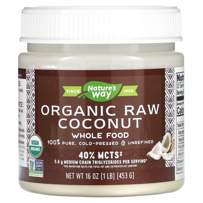 Nature's Way, Органический необработанный кокос, цельные продукты, 453 г (16 унций) Nature's Way, Органический необработанный кокос, цельные продукты, 453 г (16 унций)