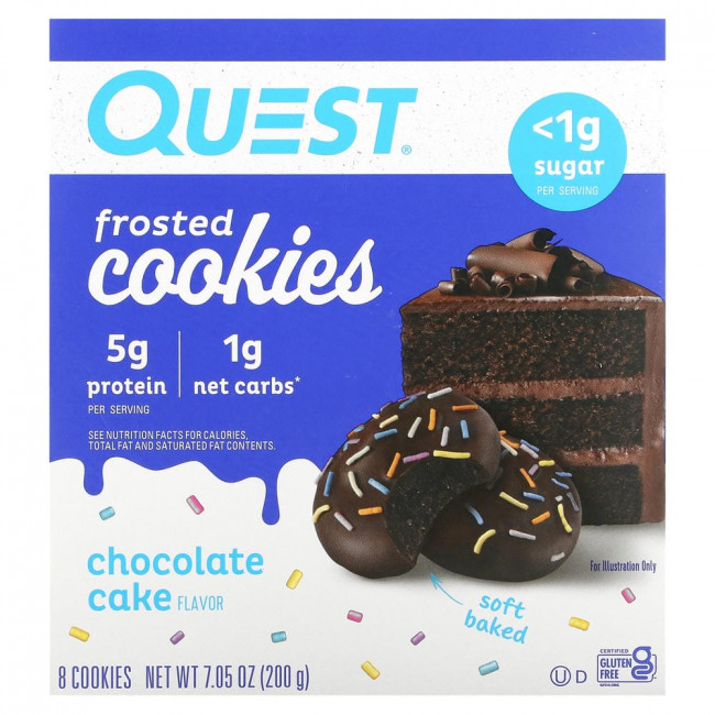 Quest Nutrition, печенье с глазурью, шоколадный торт, 8 штук, по 25 г каждая. Quest Nutrition, печенье с глазурью, шоколадный торт, 8 штук, по 25 г каждая.