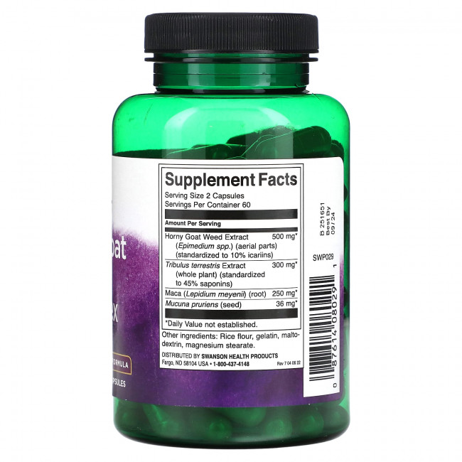 Swanson, Комплекс Horny Goat Weed с трибулусом и макой, 120 капсул Swanson, Комплекс Horny Goat Weed с трибулусом и макой, 120 капсул