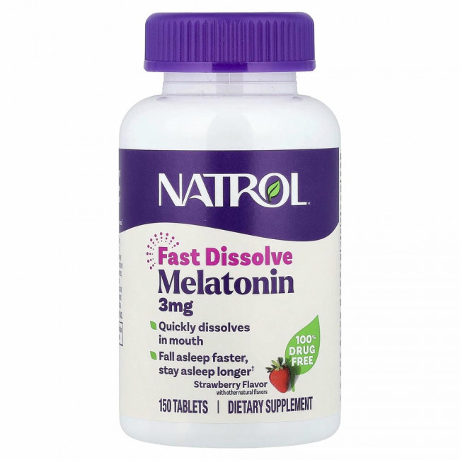Natrol, Мелатонин, быстро растворяется, клубника, 3 мг, 150 таблеток