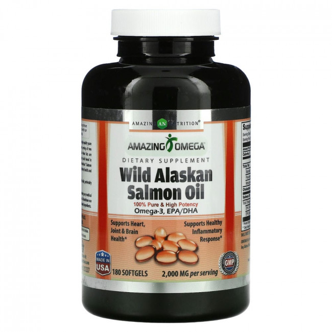 Amazing Nutrition, Жир дикого аляскинского лосося, 2000 мг, 180 мягких таблеток