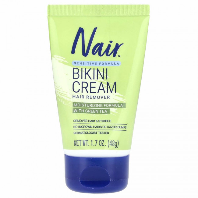 Nair, Средство для эпиляции, крем для бикини, формула для чувствительной кожи, с зеленым чаем, 48 г