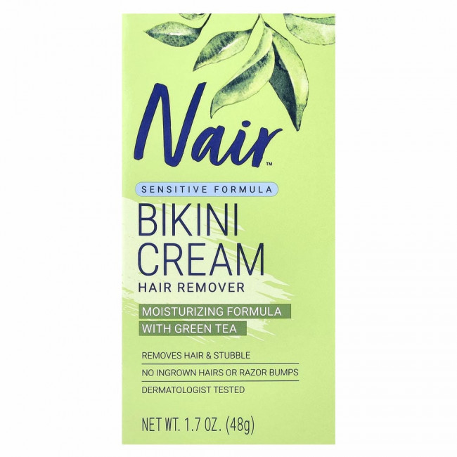 Nair, Средство для эпиляции, крем для бикини, формула для чувствительной кожи, с зеленым чаем, 48 г