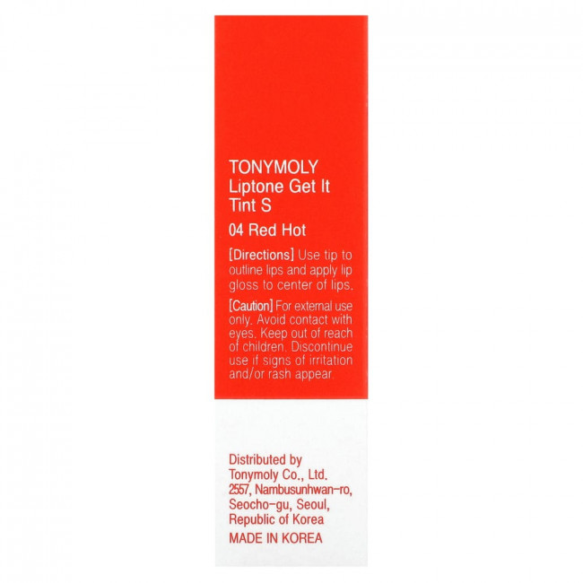 Tony Moly, LIPTONE Get It Tint S, 04 Red Hot`` 3 г