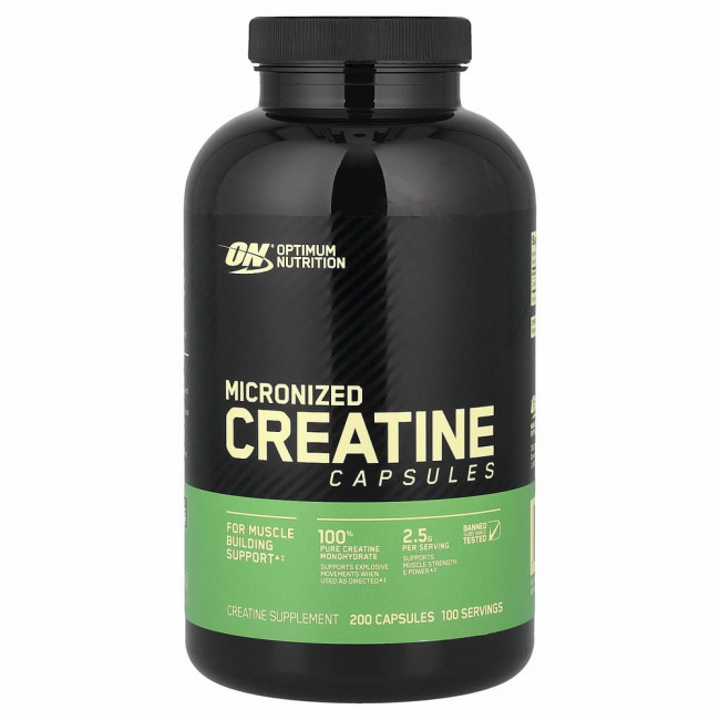 Optimum Nutrition, микронизированный креатин в капсулах, 2,5 г, 200 капсул