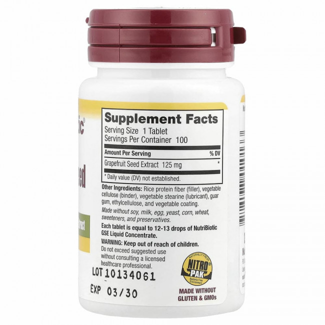 NutriBiotic, экстракт семян грейпфрута, 125 мг, 100 таблеток