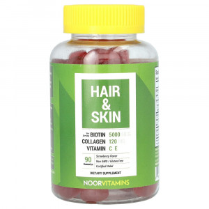 Noor Vitamins, Hair & Skin Gummies, Strawberry , 90 Gummies