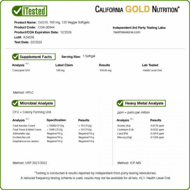 California Gold Nutrition, коэнзим Q10, 100 мг, 120 растительных капсул