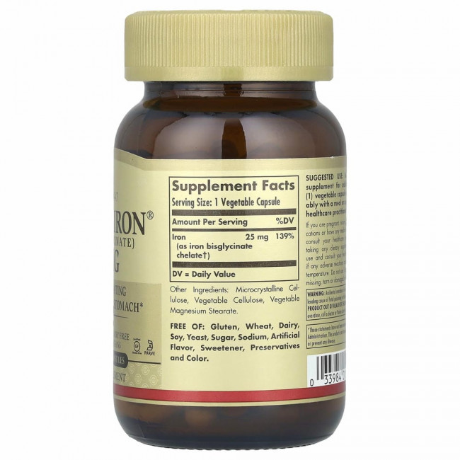 Solgar, Gentle Iron, 25 мг, 90 растительных капсул