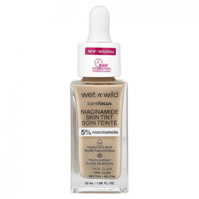 wet n wild, Barefocus, тональный крем с ниацинамидом, 1116087 Fair, 1.08 fl oz (32 ml)