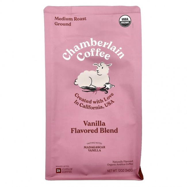 Chamberlain Coffee, органический кофе арабика, ваниль, молотый, средней обжарки, 340 г (12 унций) Chamberlain Coffee, органический кофе арабика, ваниль, молотый, средней обжарки, 340 г (12 унций)