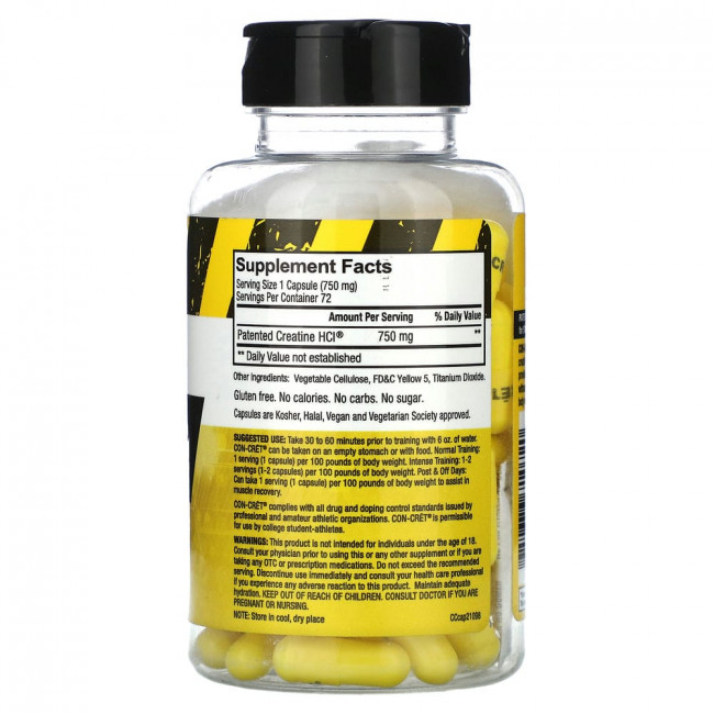 Con-Cret, Con-Cret Creatine HCl, 750 мг, 72 капсулы