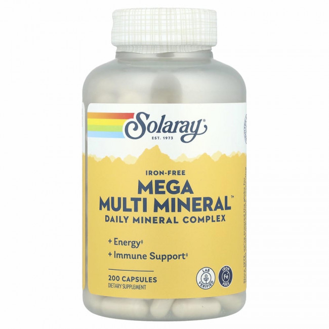 Solaray, Mega Multi Mineral, без железа, 200 капсул Solaray, Mega Multi Mineral, без железа, 200 капсул