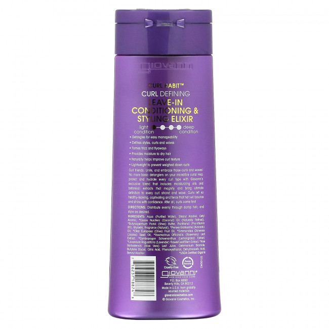 Giovanni, Curl Habit, несмываемый эликсир для укладки и ухода за локонами, для всех типов локонов, 250 мл (8,5 жидк. Унции) Giovanni, Curl Habit, несмываемый эликсир для укладки и ухода за локонами, для всех типов локонов, 250 мл (8,5 жидк. Унции)