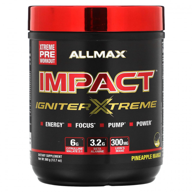 ALLMAX, Impact, Igniter Xtreme, Pineapple Mango, 12.7 oz (360 g) ALLMAX, Impact, Igniter Xtreme, Pineapple Mango, 12.7 oz (360 g)