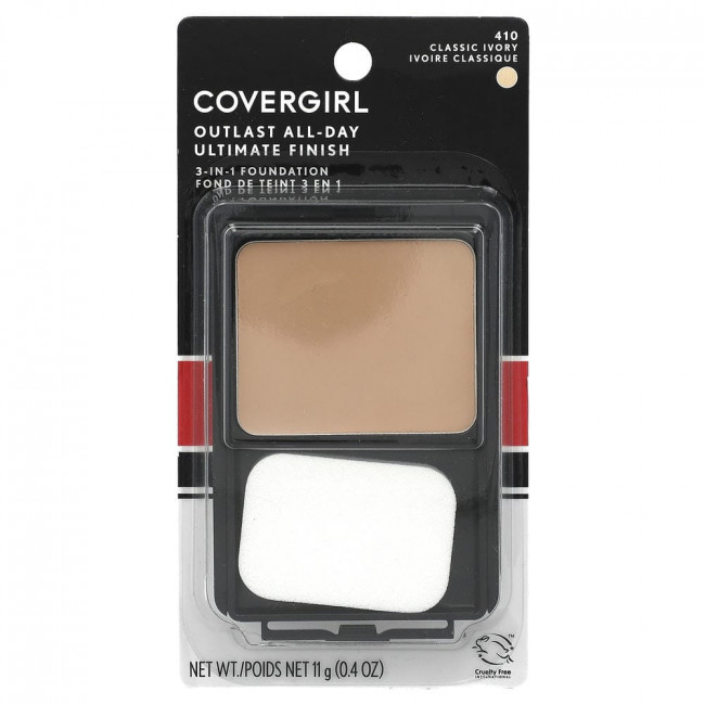 Covergirl, Outlast All-Day, Ultimate Finish 3-in-1 Foundation, 410 Classic Ivory, 0.4 oz (11 g) Covergirl, Outlast All-Day, Ultimate Finish 3-in-1 Foundation, 410 Classic Ivory, 0.4 oz (11 g)