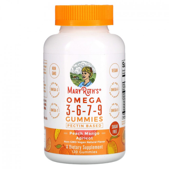 MaryRuth Organics, Жевательные мармеладки с омега 3-6-7-9, персик, манго, абрикос, без сахара, 120 жевательных таблеток MaryRuth Organics, Жевательные мармеладки с омега 3-6-7-9, персик, манго, абрикос, без сахара, 120 жевательных таблеток