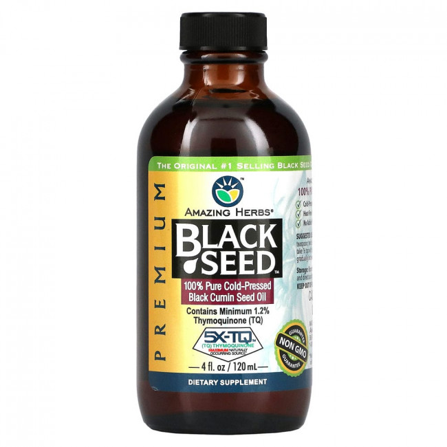 Amazing Herbs, Black Seed, на 100% чистое масло холодного отжима из семян черного тмина, 120 мл (4 жидк. унции) Amazing Herbs, Black Seed, на 100% чистое масло холодного отжима из семян черного тмина, 120 мл (4 жидк. унции)