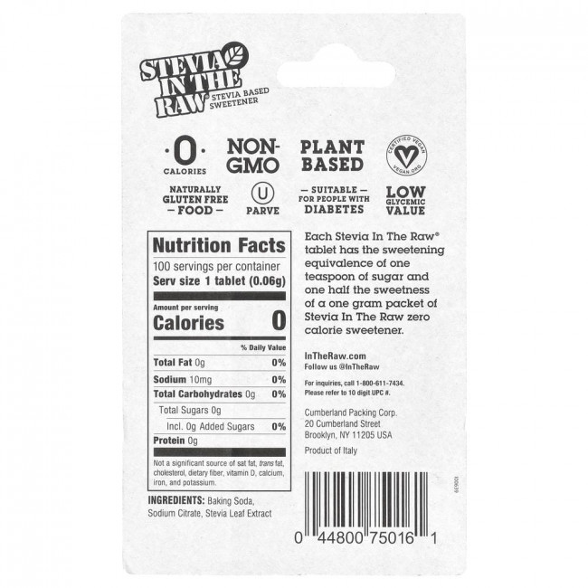 Подсластитель на основе стевии In the Raw, Stevia In The Raw®, 100 таблеток, 6 г (0,21 унции)
