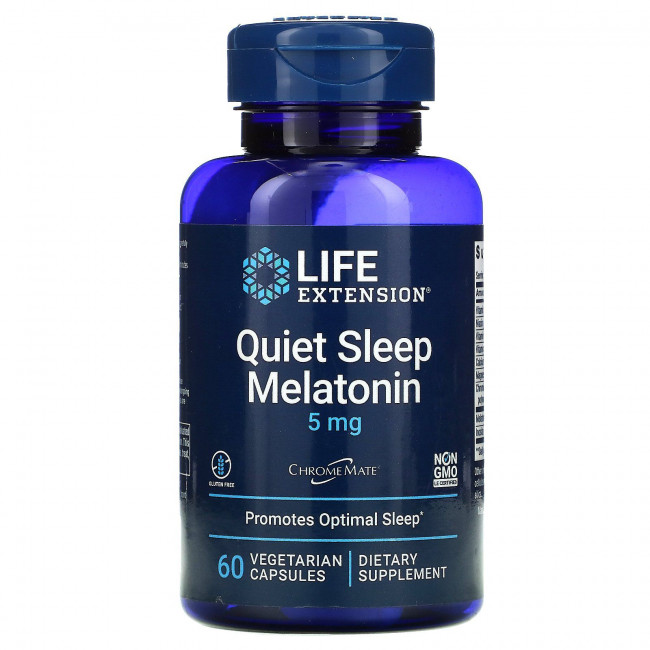 Life Extension, Quiet Sleep, мелатонин, 5 мг, 60 растительных капсул Life Extension, Quiet Sleep, мелатонин, 5 мг, 60 растительных капсул