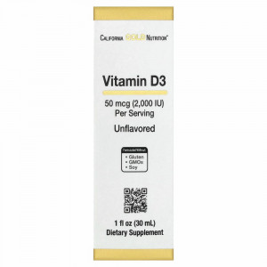 California Gold Nutrition, витамин D3 (без добавок), 2000 МЕ, 30 мл (1 жидк. унция)