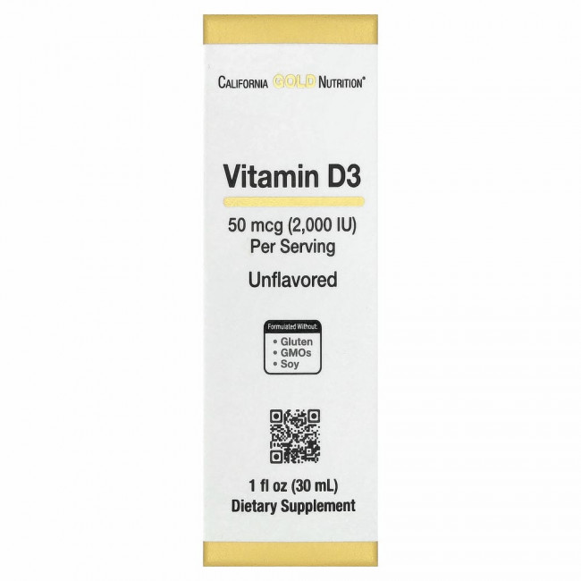 California Gold Nutrition, витамин D3 (без добавок), 2000 МЕ, 30 мл (1 жидк. унция)