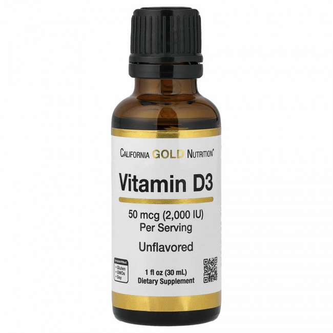 California Gold Nutrition, витамин D3 (без добавок), 2000 МЕ, 30 мл (1 жидк. унция)