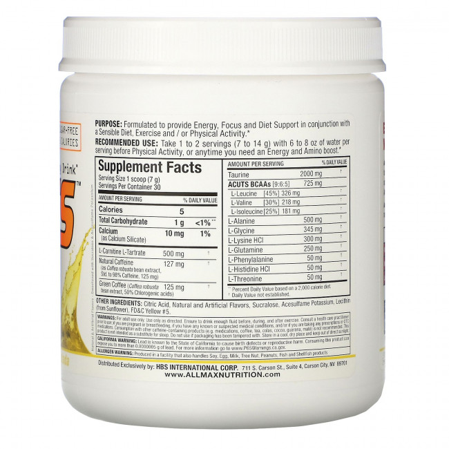 ALLMAX Nutrition, ACUTS, энергетический напиток с аминокислотами, пина колада, 210 г (7,4 унции) ALLMAX Nutrition, ACUTS, энергетический напиток с аминокислотами, пина колада, 210 г (7,4 унции)