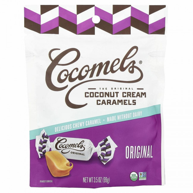Cocomels, органическая карамель из кокосового молока, натуральный, 100 г (3,5 унции)