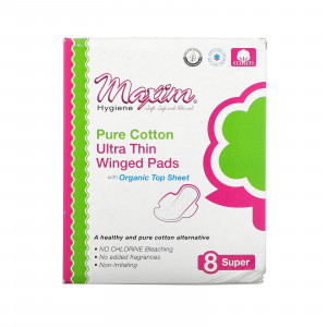 Maxim Hygiene Products, Чистый хлопок, ультратонкие подушечки с крыльями, супер, 8 подушечек