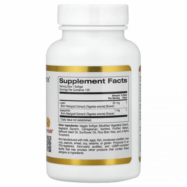 California Gold Nutrition, лютеин с зеаксантином, 20 мг, 120 растительных мягких таблеток