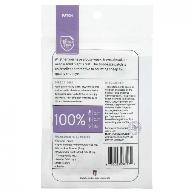 The Friendly Patch, Snoozzze, Melatonin Sleep Patch, 8 Patches