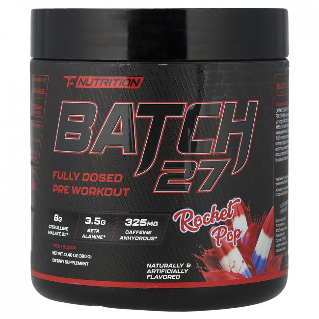 TC Nutrition, партия 27, предтренировочный комплекс с полной дозировкой, Rocket Pop, 380 г (13,4 унции)