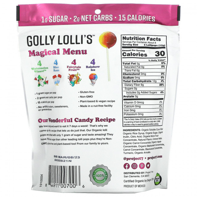 Project 7, Golly Lolli's, ассорти, 16 леденцов Project 7, Golly Lolli's, ассорти, 16 леденцов