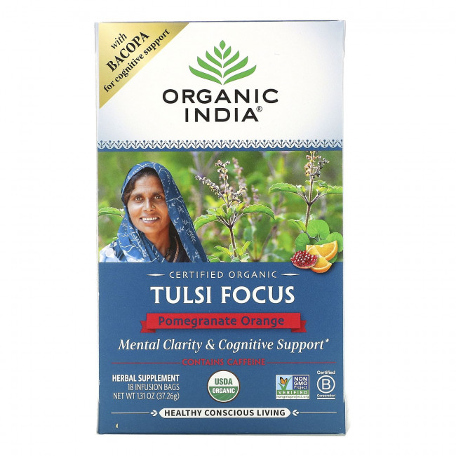 Organic India, Tulsi Focus, Гранатовый апельсин, 18 пакетиков для настоя, 1,31 унции (37,26 г) Organic India, Tulsi Focus, Гранатовый апельсин, 18 пакетиков для настоя, 1,31 унции (37,26 г)