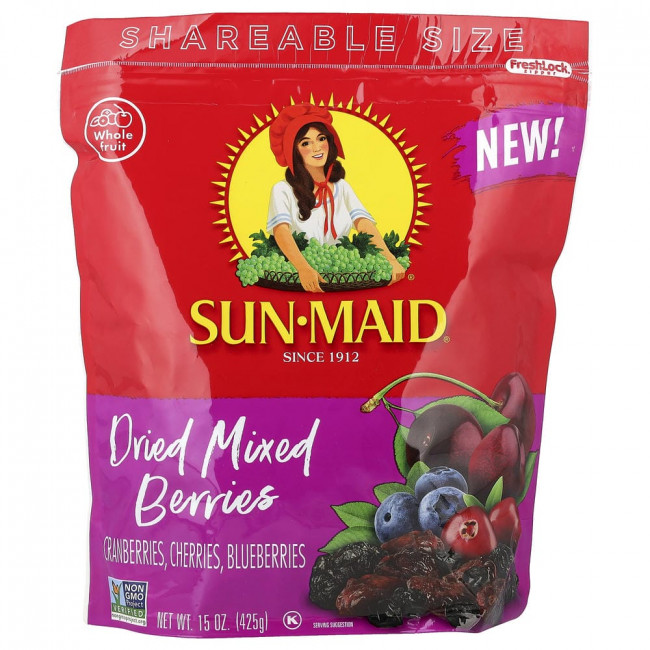 Сушеные ягоды Sun-Maid: смесь ягод, клюквы, вишни и черники, 425 г (15 унций) Сушеные ягоды Sun-Maid: смесь ягод, клюквы, вишни и черники, 425 г (15 унций)