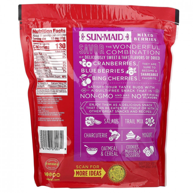 Сушеные ягоды Sun-Maid: смесь ягод, клюквы, вишни и черники, 425 г (15 унций) Сушеные ягоды Sun-Maid: смесь ягод, клюквы, вишни и черники, 425 г (15 унций)
